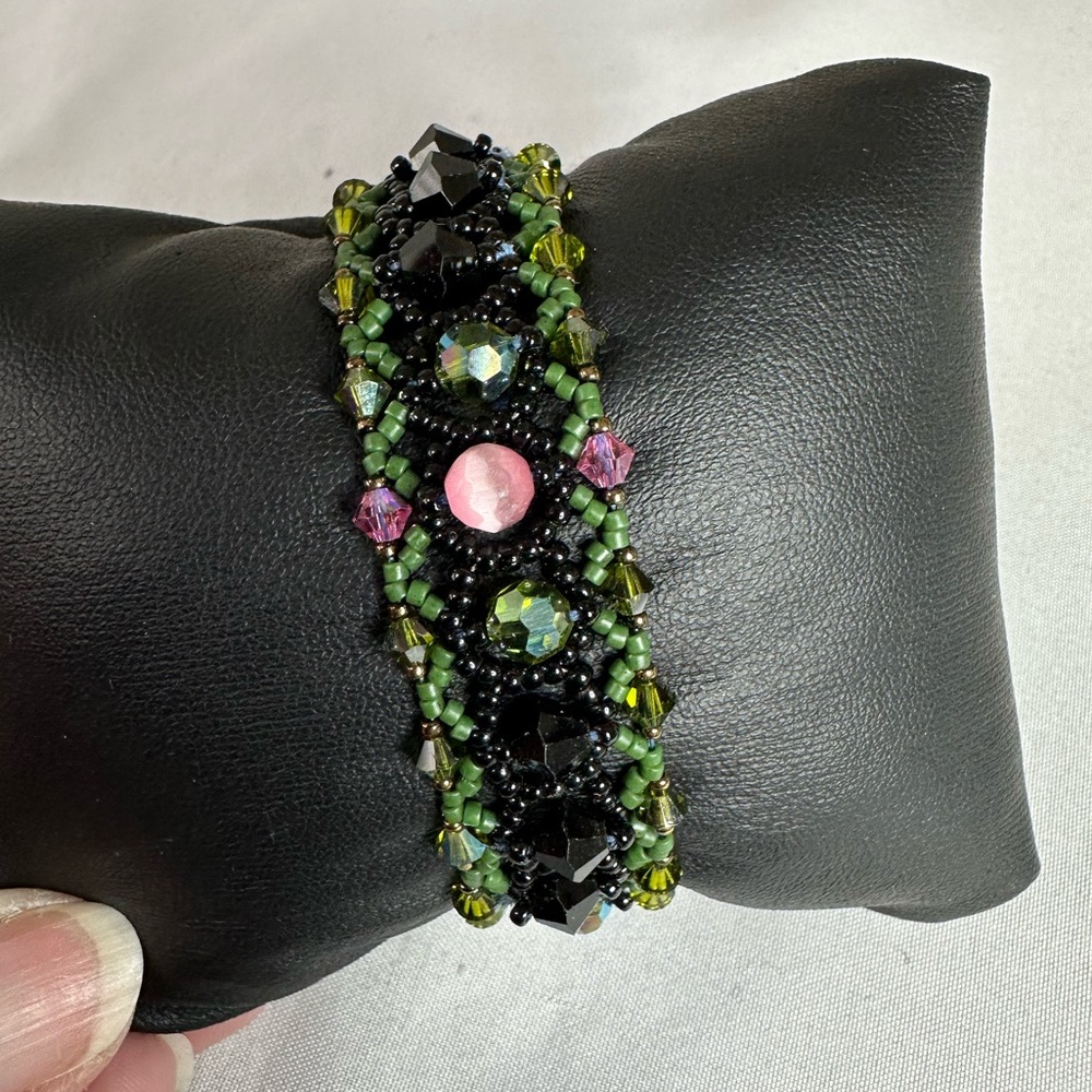 Intricate weaved beaded toggle bracelet